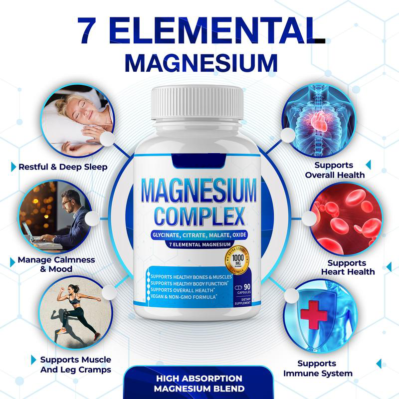 Magnesium Complex 7 Elemental Magnesium Supplement 1000mg -3LY