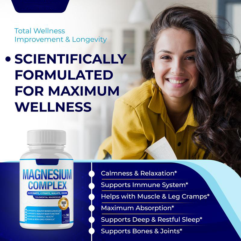 Magnesium Complex 7 Elemental Magnesium Supplement 1000mg -3LY
