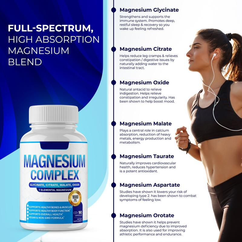 Magnesium Complex 7 Elemental Magnesium Supplement 1000mg -3LY