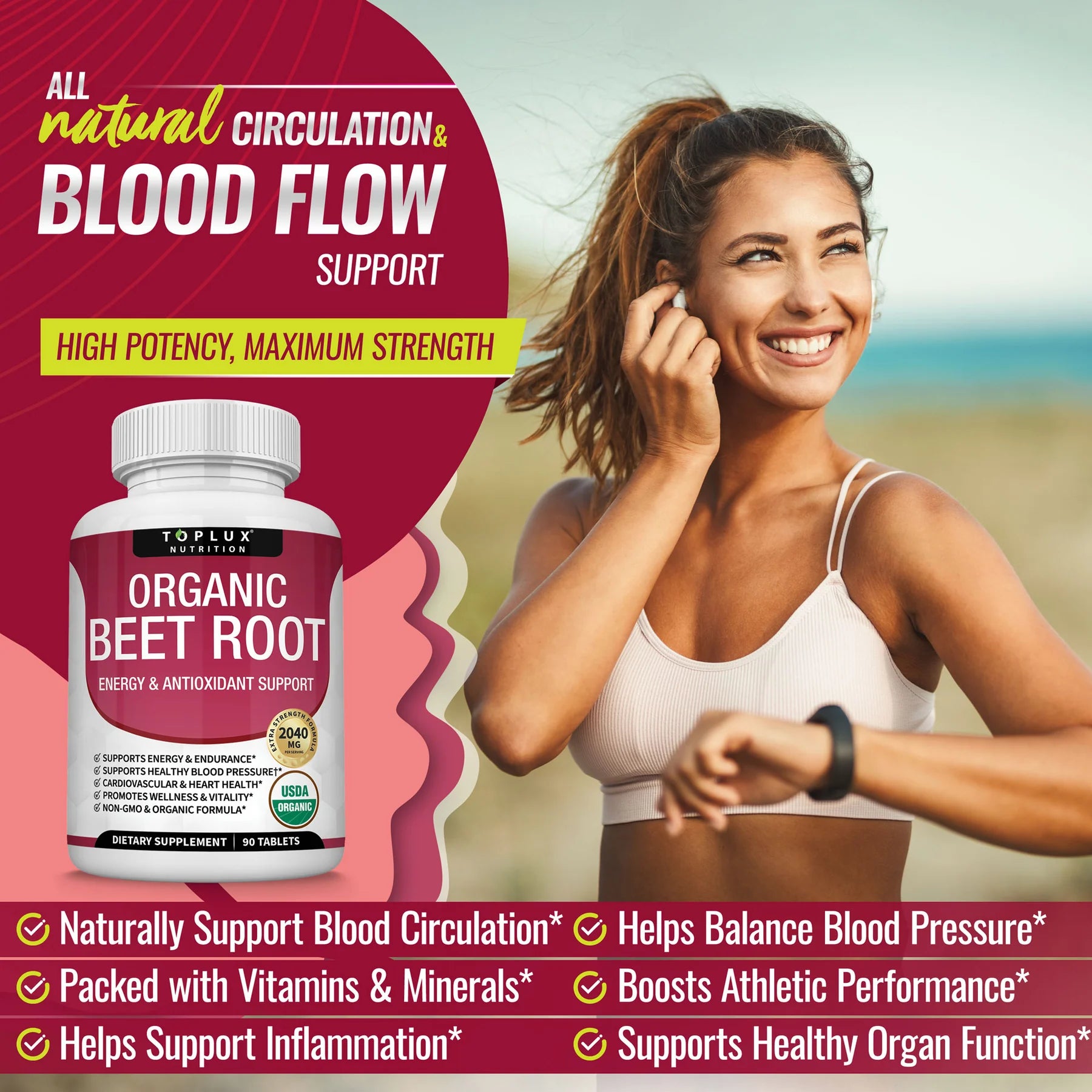 Organic Beet Root Tablets - Nitric Oxide Booster Beetroot Supplement 2040mg-KY