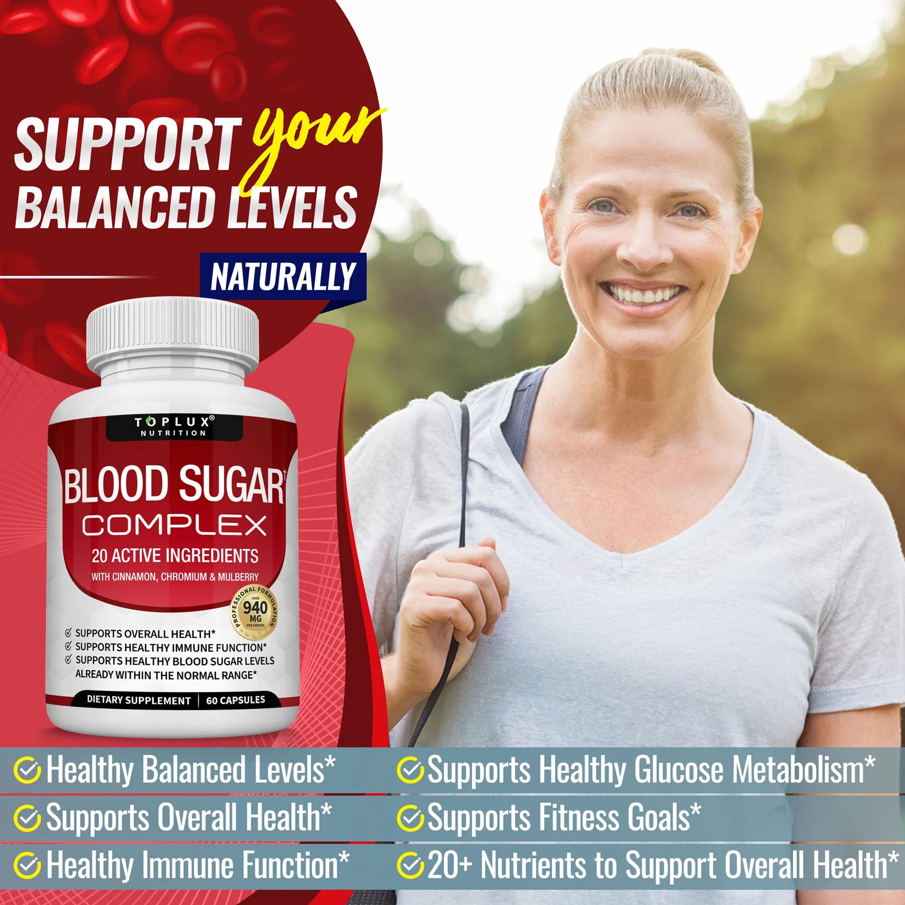 Blood Sugar Complex 20 Vitamins & Minerals Support Overall Health-KY