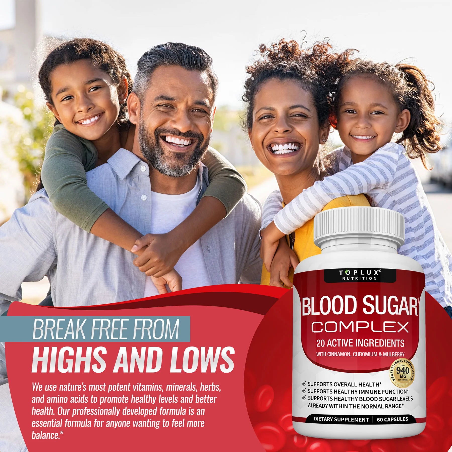 Blood Sugar Complex 20 Vitamins & Minerals Support Overall Health-KY